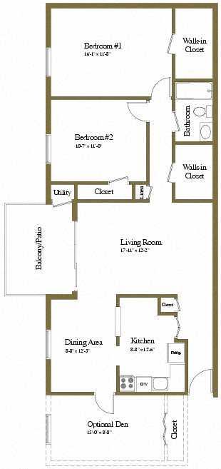 2 Bedroom 1 Bath Floor Plan 3